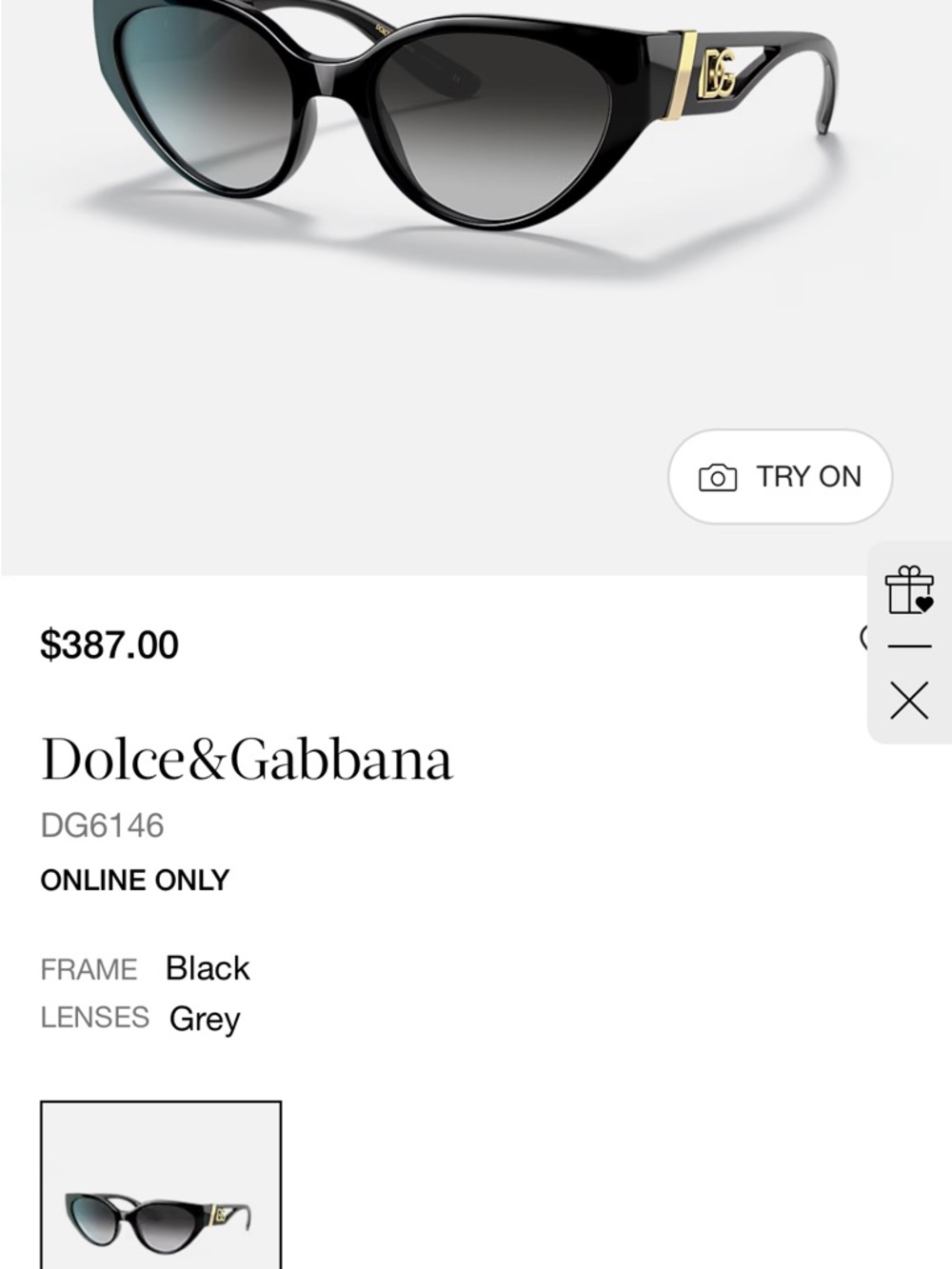 Dolce & Gabbana Black Cat-Eye Sunglasses with Gold Accents - Picture 4 of 4